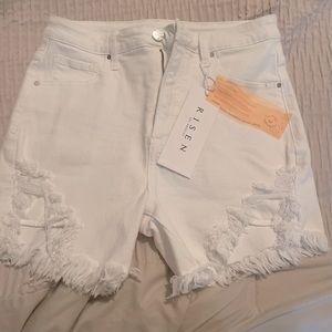 Risen high rise denim white shorts BNWT size large